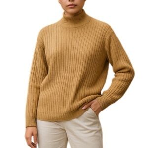 VINTAGE 90s Gloria Vanderbilt Ribbed Cable-knit Turtleneck Sweater Camel Tan XL